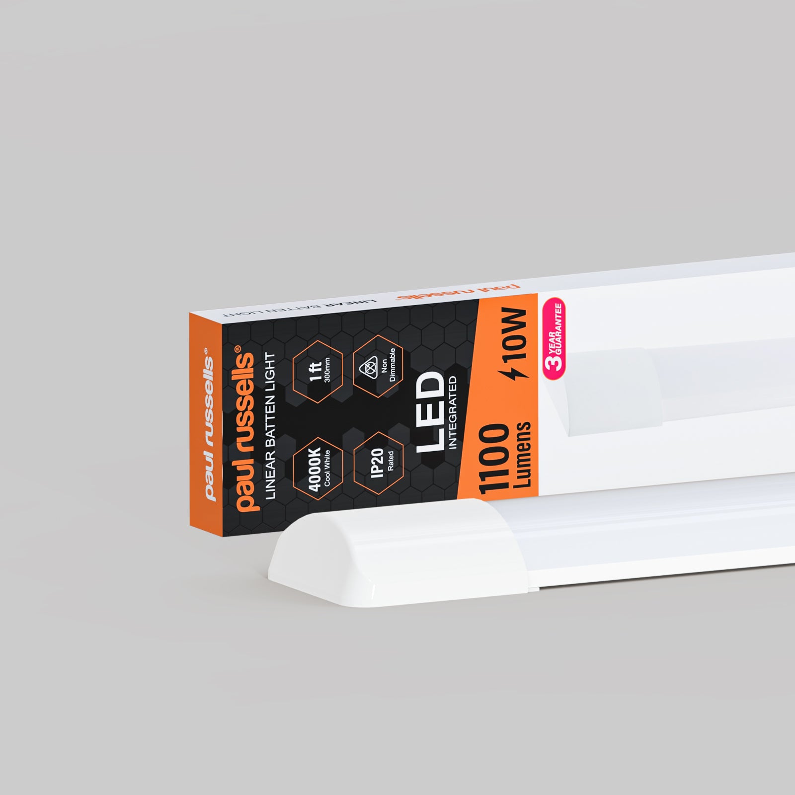 10W LED Batten Light, 1ft Ceiling Fitting Tube Light, 1100 Lumen, 4000K Cool White, Fluorescent Lighting Replacement