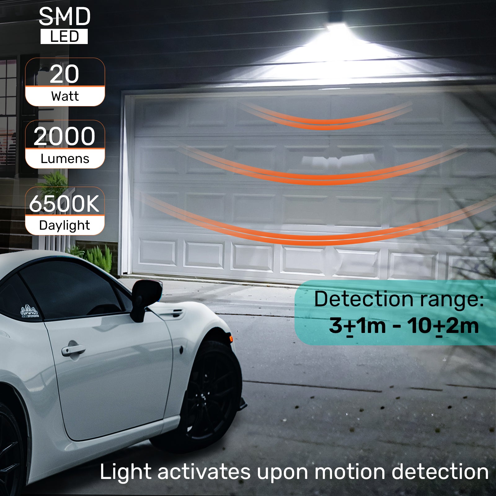 20W, LED Floodlights, 2000 Lumens, PIR Motion Sensor, 6500K Day Light, Non-Dimmable Spotlights