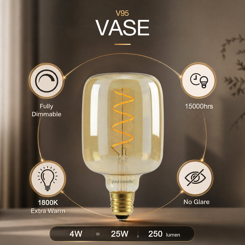 4W LED V95, E27, 250lm, Dimmable, 1800K Lit