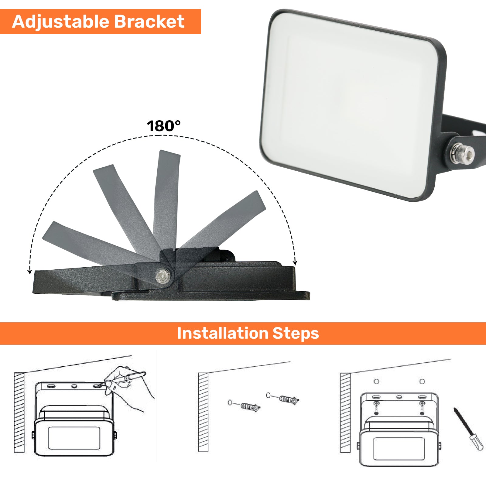 10W Frameless Floodlight, 1200lm, 6500K, Non-PIR, IP65