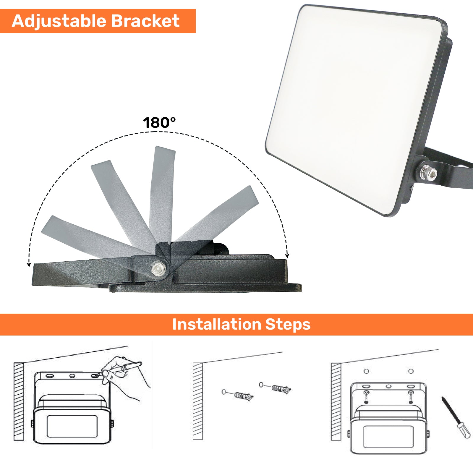 30W Frameless Floodlight, 3600lm, 6500K, Non-PIR, IP65