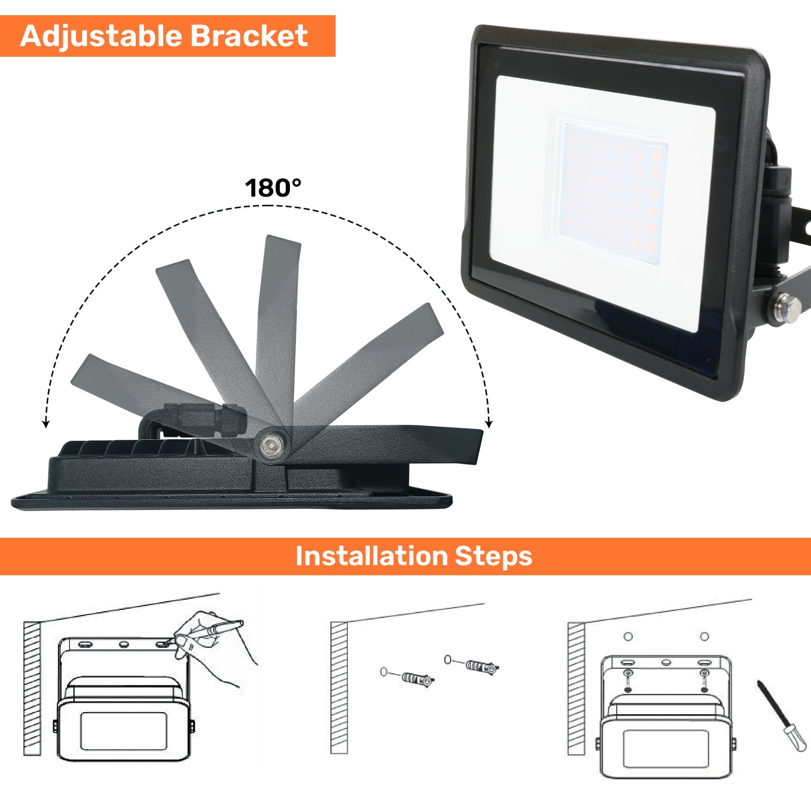 50W, LED Floodlights, 5000 Lumens, 6500K Day Light, Non-Dimmable Spotlights