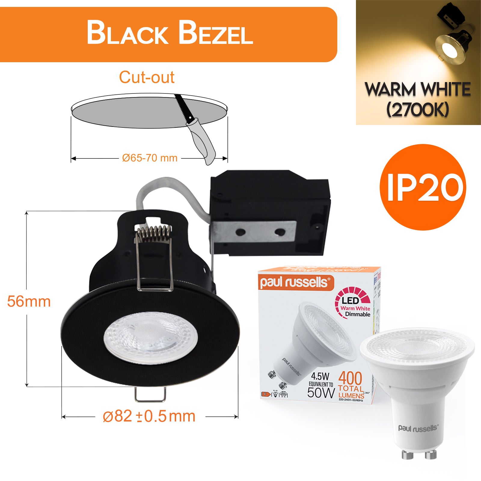 LED Fire-Rated Downlights | Recessed Ceiling Lights (IP20) | Bezel Available In 5 Different Colours