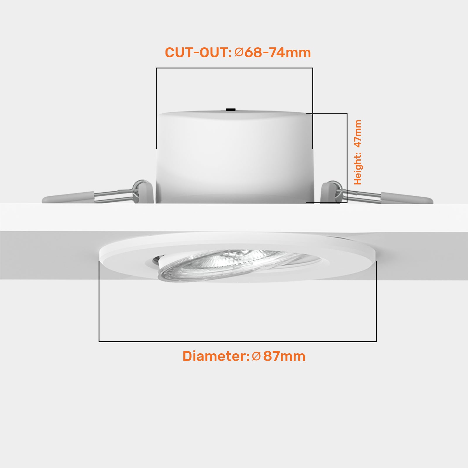 Paul Russells 6W LED Non Fire Rated Tiltable Downlight, Warm/Cool/Day White 3 Adjustable CCT, IP44, Bezel White