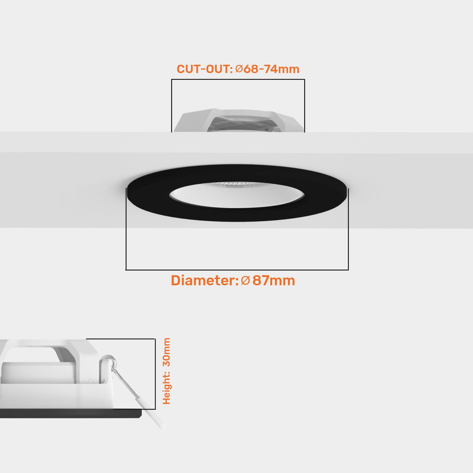 Paul Russells 4.8W LED Non Fire Rated Downlight Tiltable, Warm White 3000K, IP44, Bezel Black