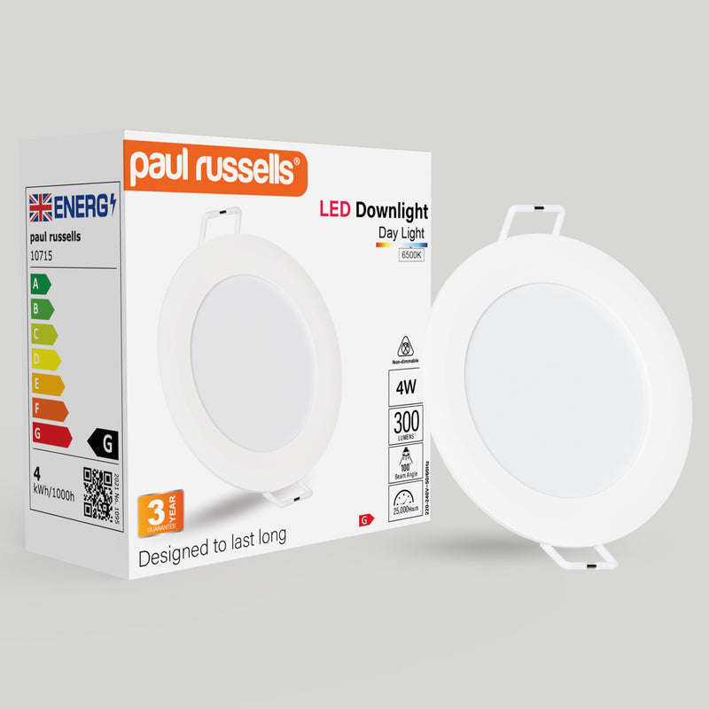 4W Round Recessed Downlight, 300lm, 6500K, IP20