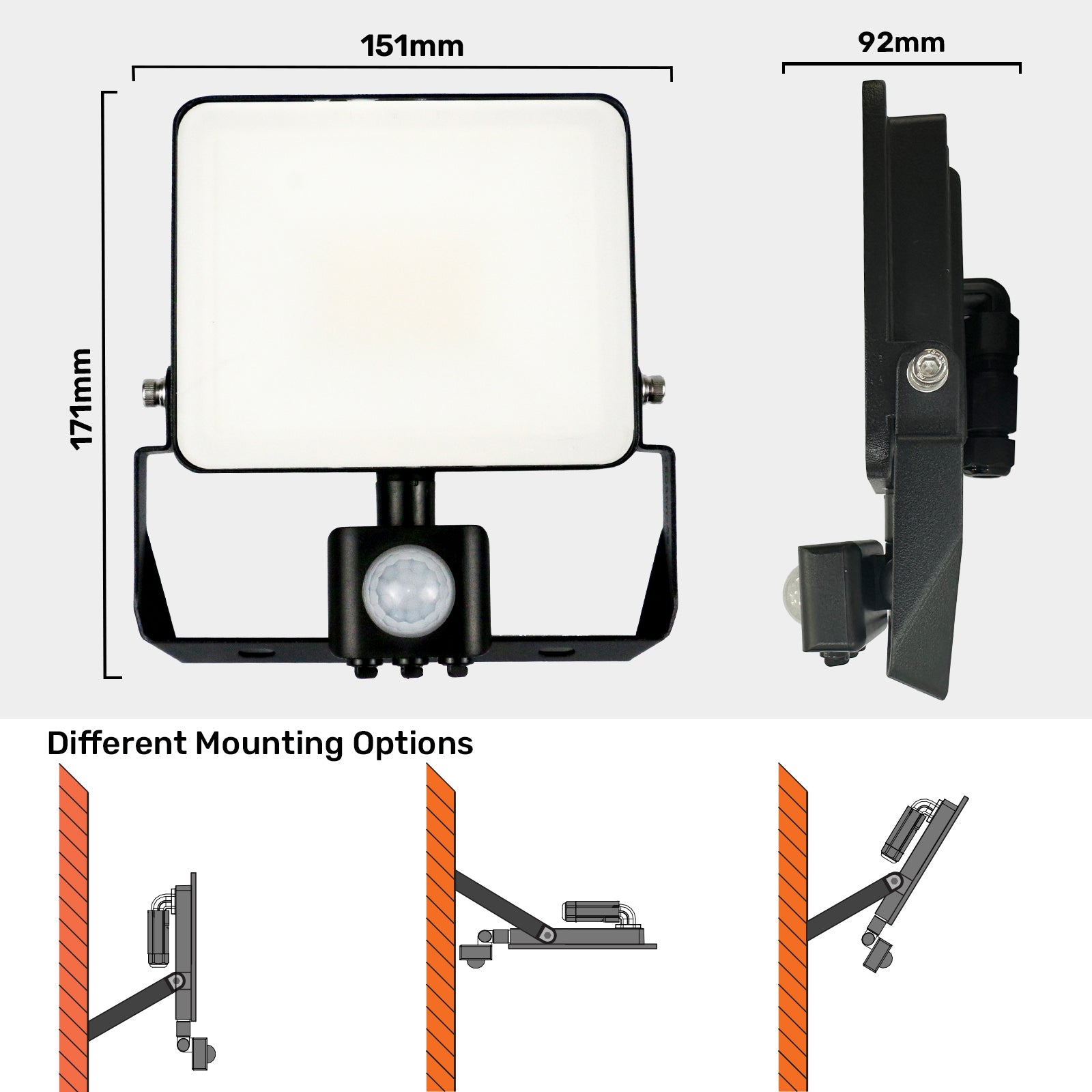 10W Frameless Floodlight, 1200lm, 6500K, PIR, IP65