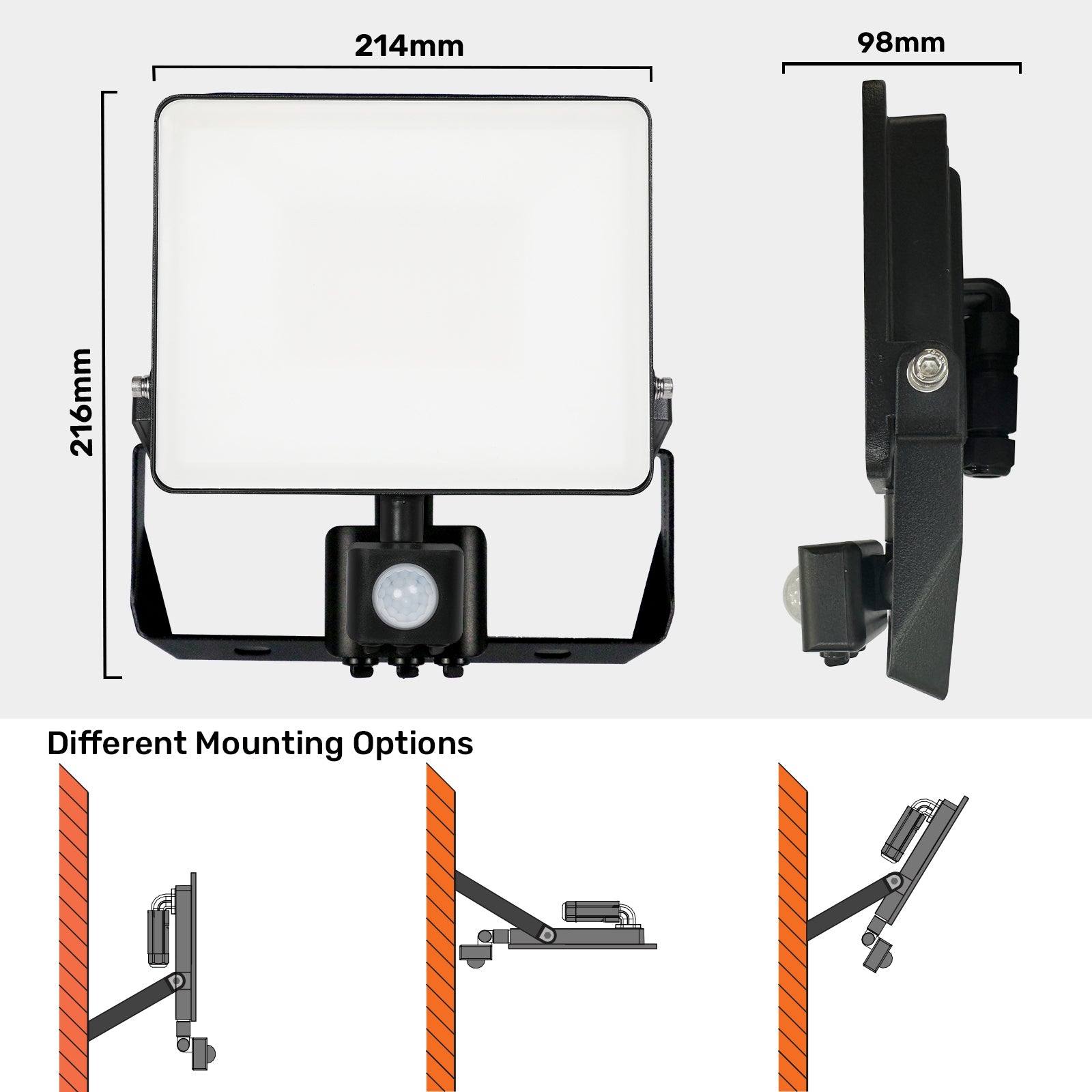 50W Frameless Floodlight, 6000lm, 6500K, PIR, IP65