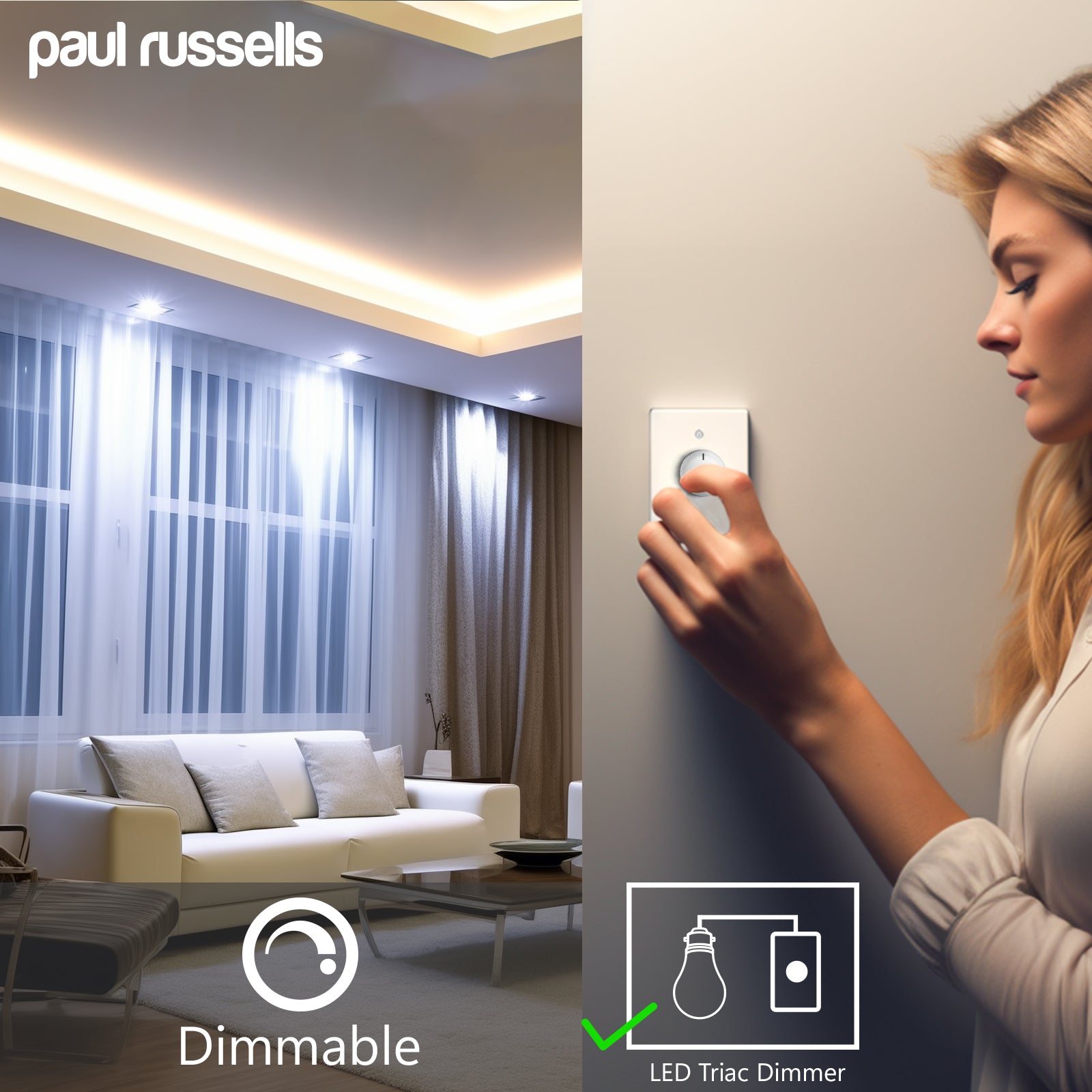 Paul Russells 6W LED Non Fire Rated Tiltable Downlight, Warm/Cool/Day White 3 Adjustable CCT, IP44, Bezel White