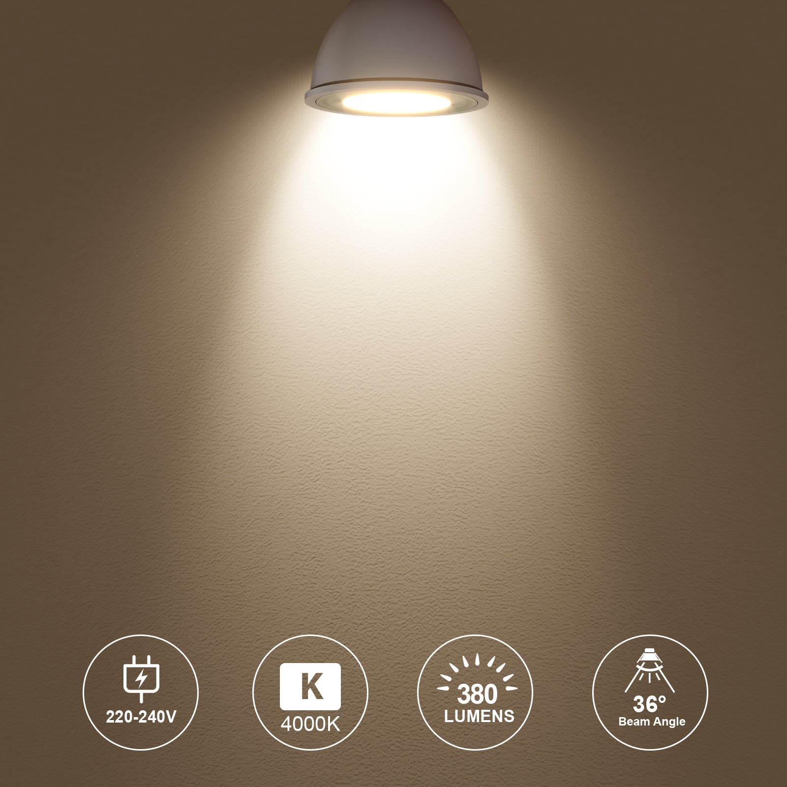 LED Spotlight 4W (50w), GU10, 380 Lumens, Cool White(4000K), 240V