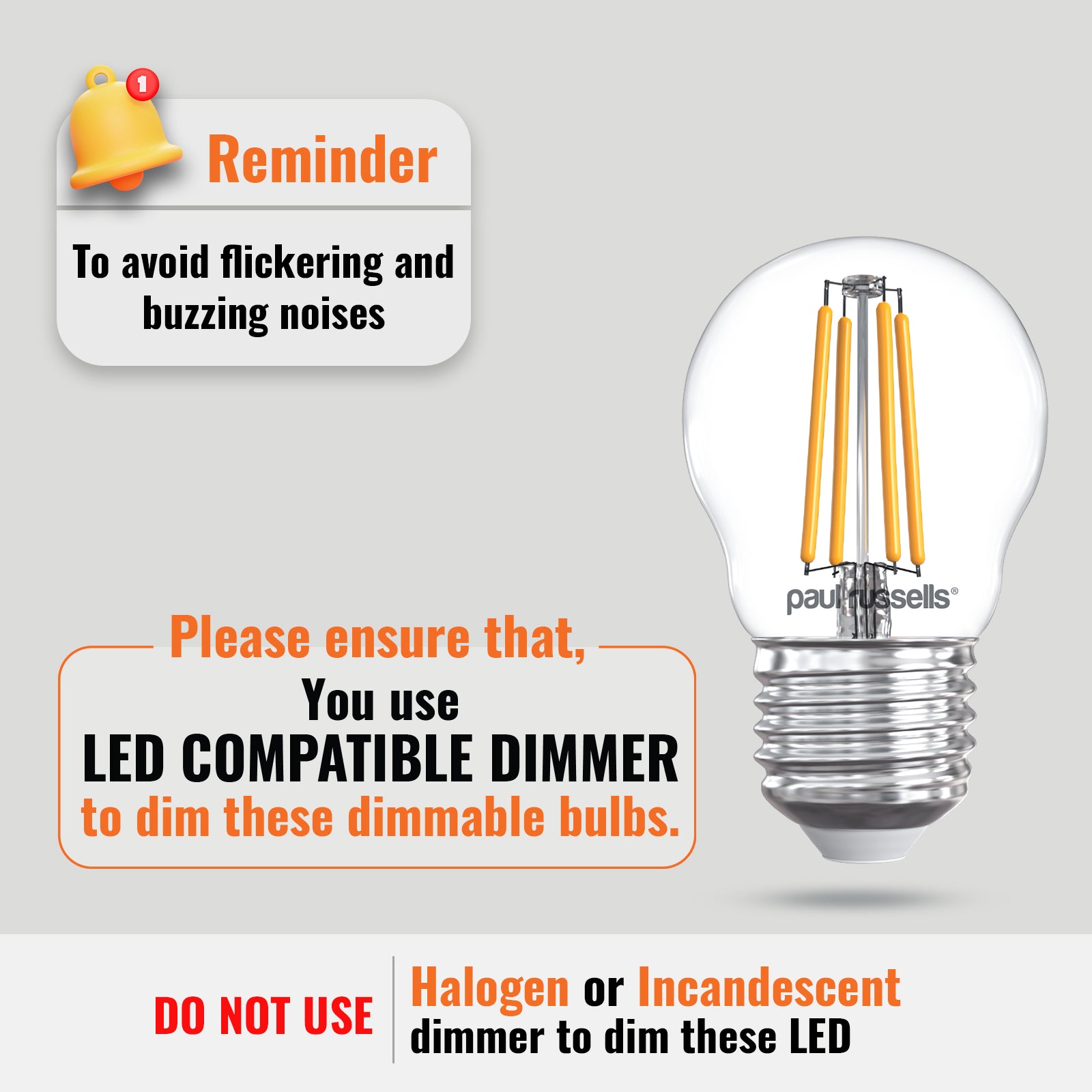 LED Filament Dimmable Golf 4.5W (40w), ES/E27, 470 Lumens, Warm White (2700K), 240V