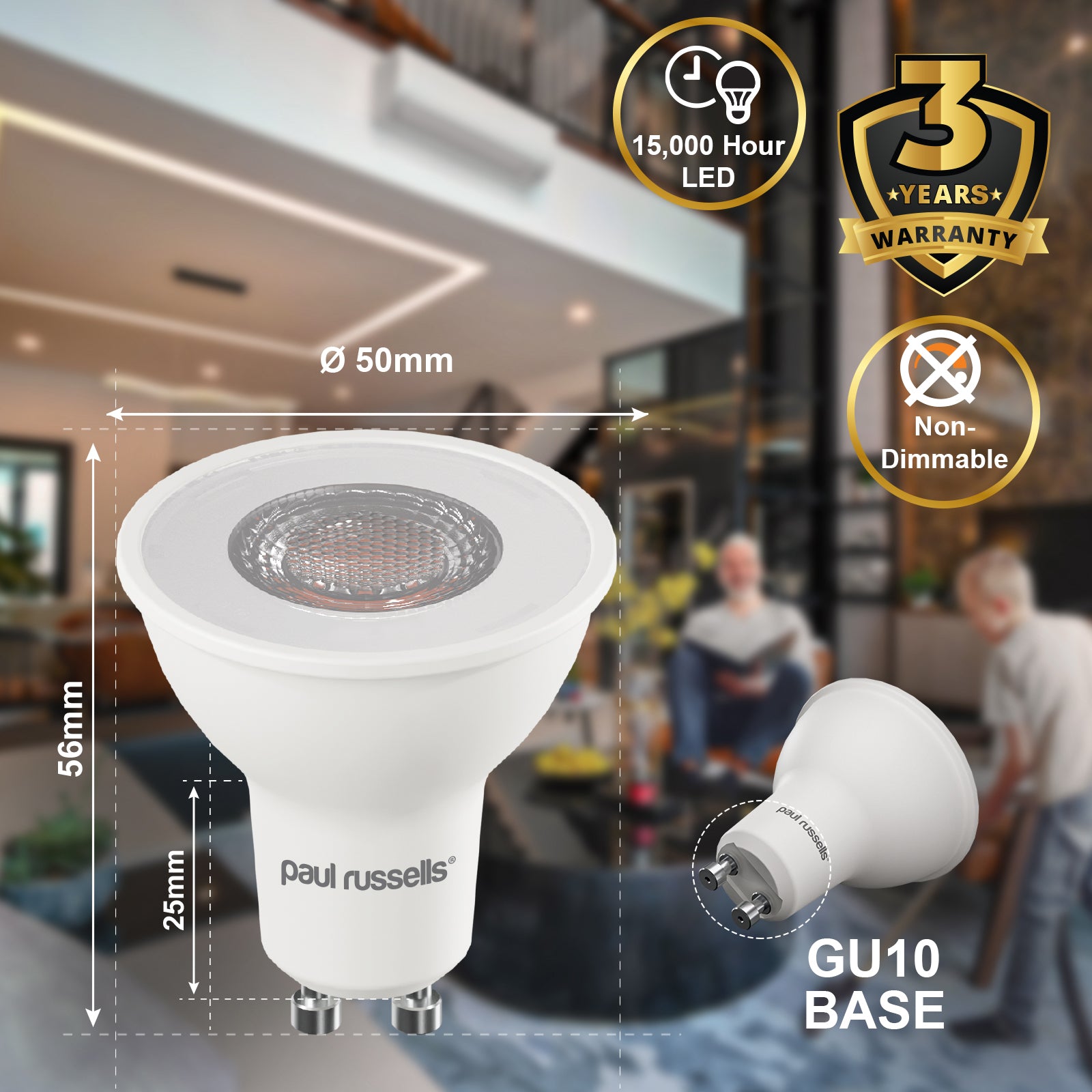 4.9W LED GU10, 480lm, Non-Dim, 4000K