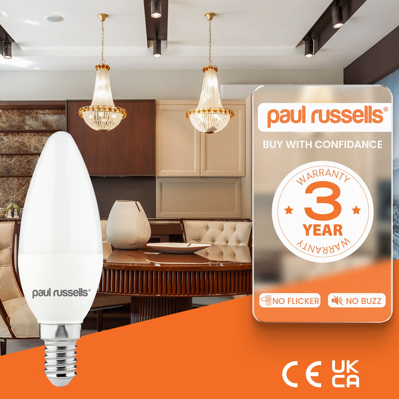 LED Candle 6.5W (60w), SES/E14, 806 Lumens, Warm White(3000K), 240V