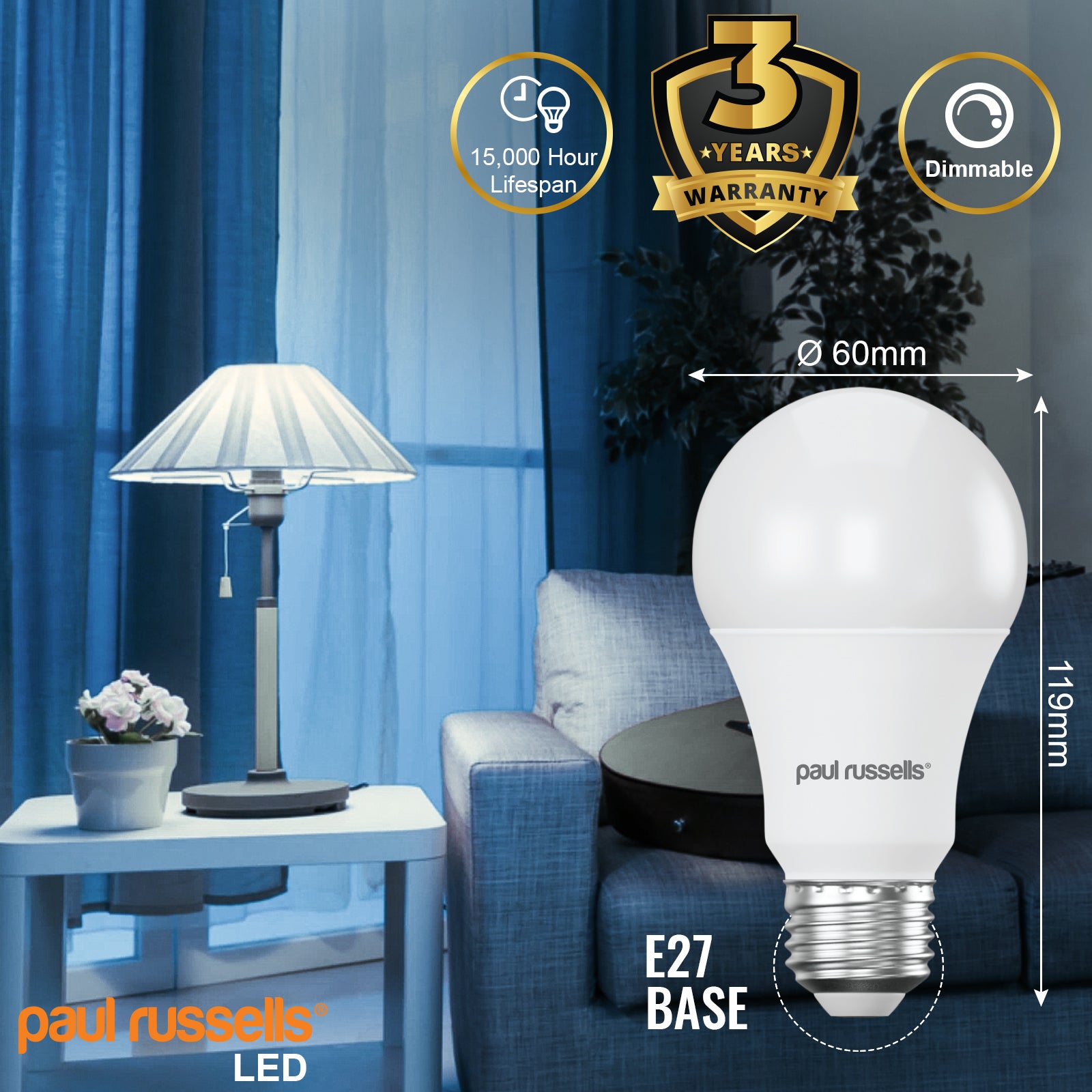 LED Dimmable GLS 14W (100w), ES/E27, 1521 Lumens, Day Light(6500K), 240V