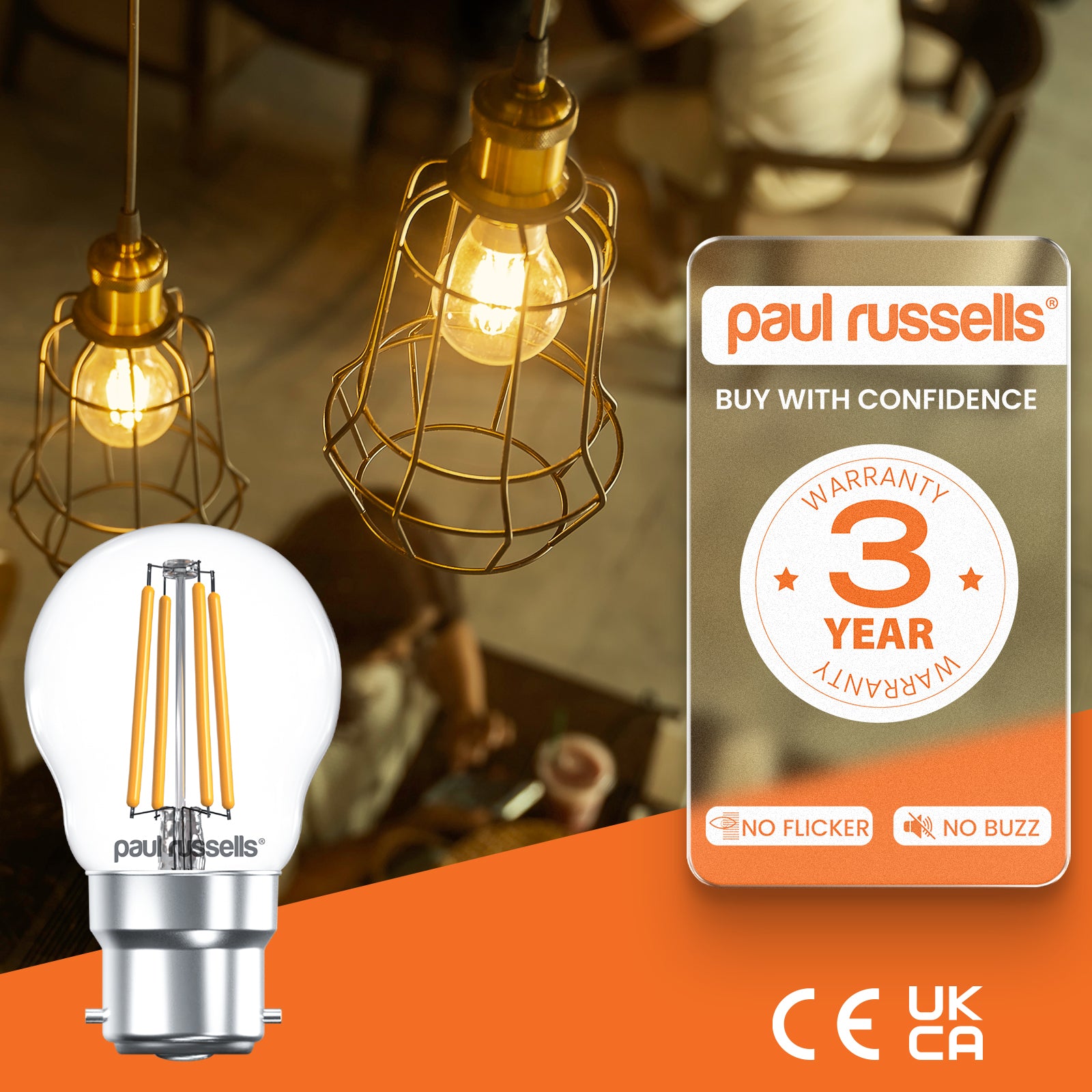 LED Filament Dimmable Golf 4.5W (40w), BC/B22, 470 Lumens, Warm White (2700K), 240V