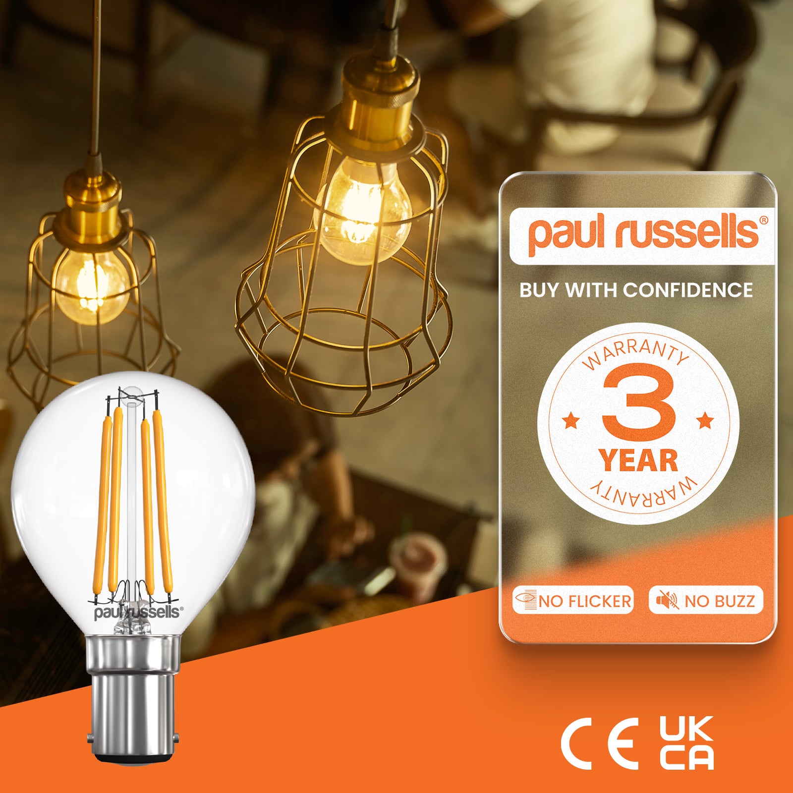 LED Filament Dimmable Golf 4.5W (40w), SBC/B15, 470 Lumens, Warm White(2700K), 240V