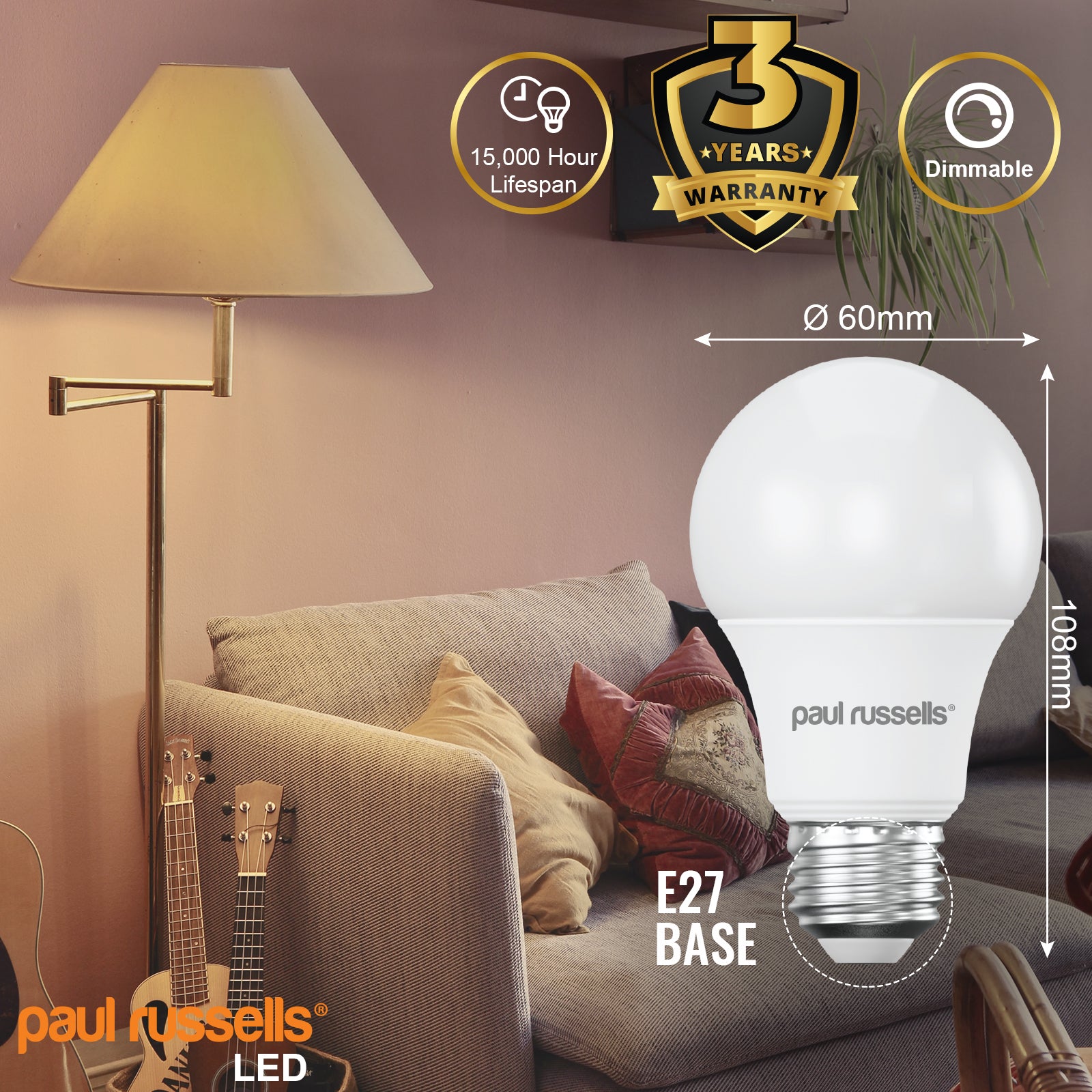 LED Dimmable GLS 8.5W (60w), ES/E27, 806 Lumens, Cool White(4000K), 240V