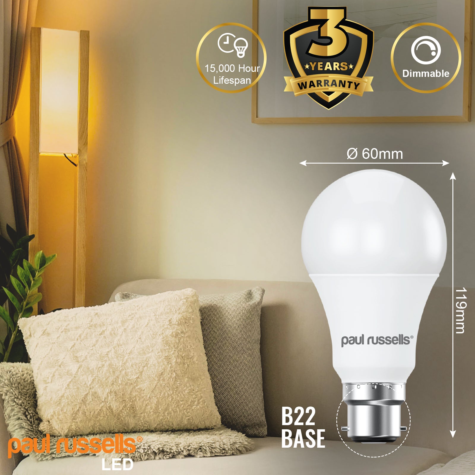 LED Dimmable GLS 14W (100w), BC/B22, 1521 Lumens, Warm White(2700K), 240V