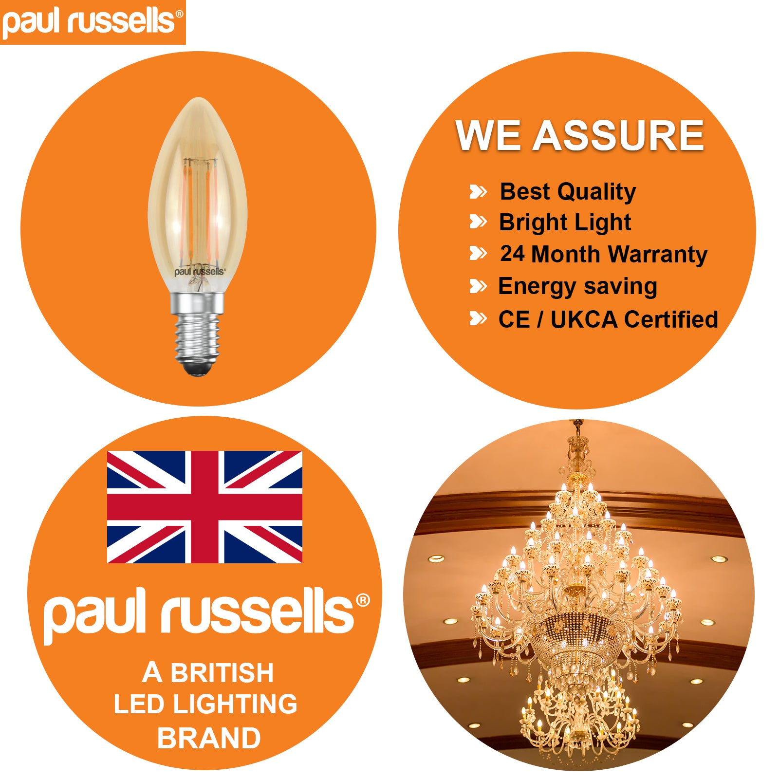 LED Filament Candle 4.5W (35w), SES/E14, 400 Lumens, Extra Warm White(2200K), 240V