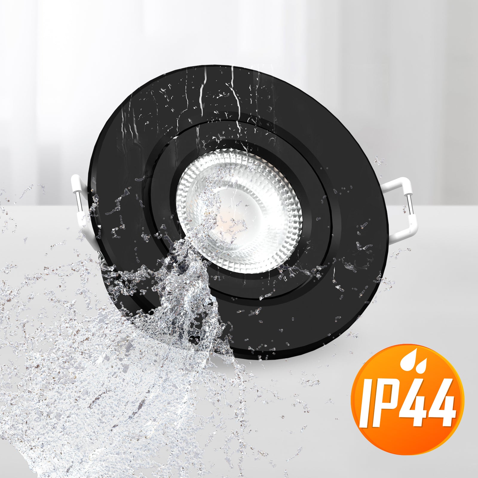 Paul Russells 4.8W LED Non Fire Rated Tiltable Downlight, Warm/Cool/Day White 3 Adjustable CCT, IP44, Black Bezel