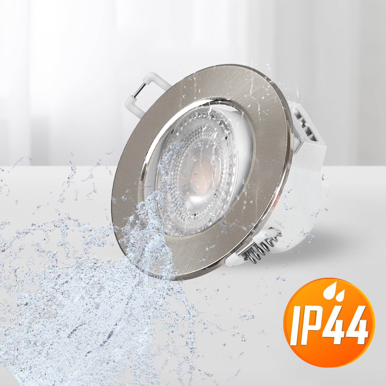 Paul Russells 4.8W LED Non Fire Rated Tiltable Downlight, Warm/Cool/Day White 3 Adjustable CCT, IP44, Brush Nickel Bezel