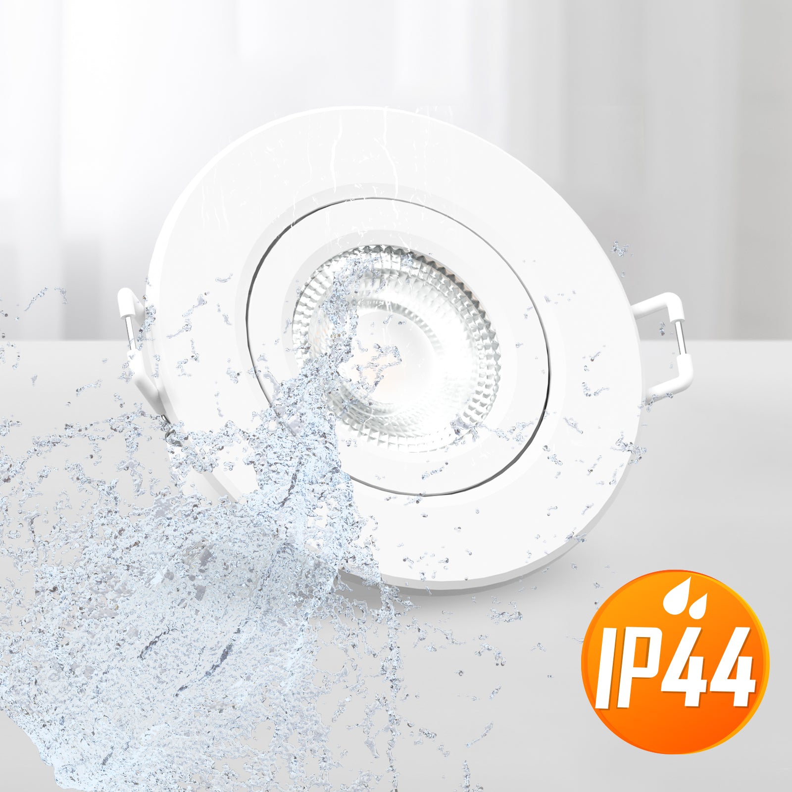 Paul Russells 6W LED Non Fire Rated Tiltable Downlight, Warm/Cool/Day White 3 Adjustable CCT, IP44, White Bezel