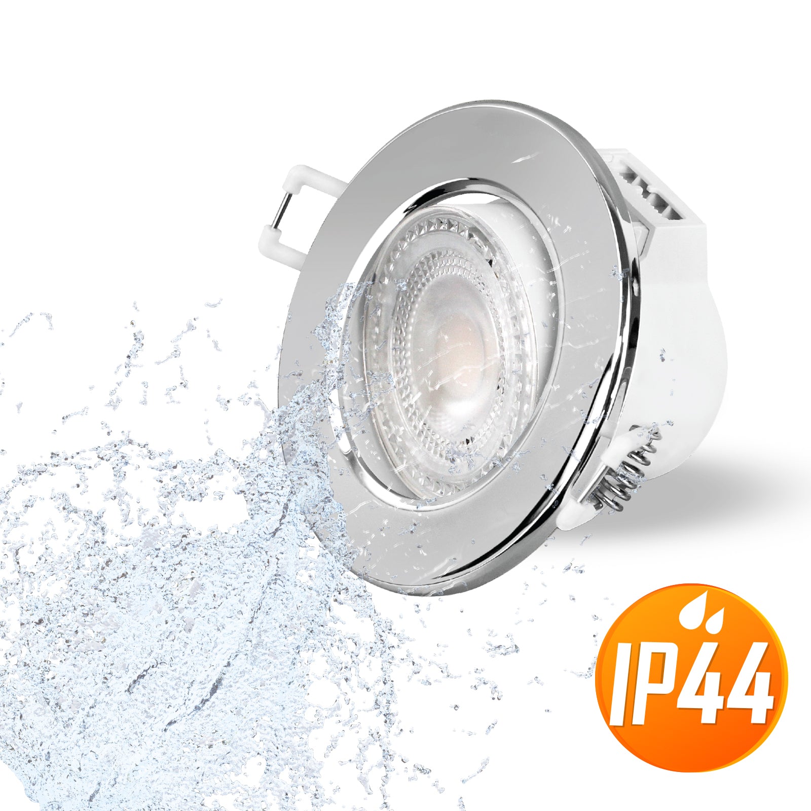 Paul Russells 4.8W LED Non Fire Rated Tiltable Downlight, Warm/Cool/Day White 3 Adjustable CCT, IP44, Chrome Bezel