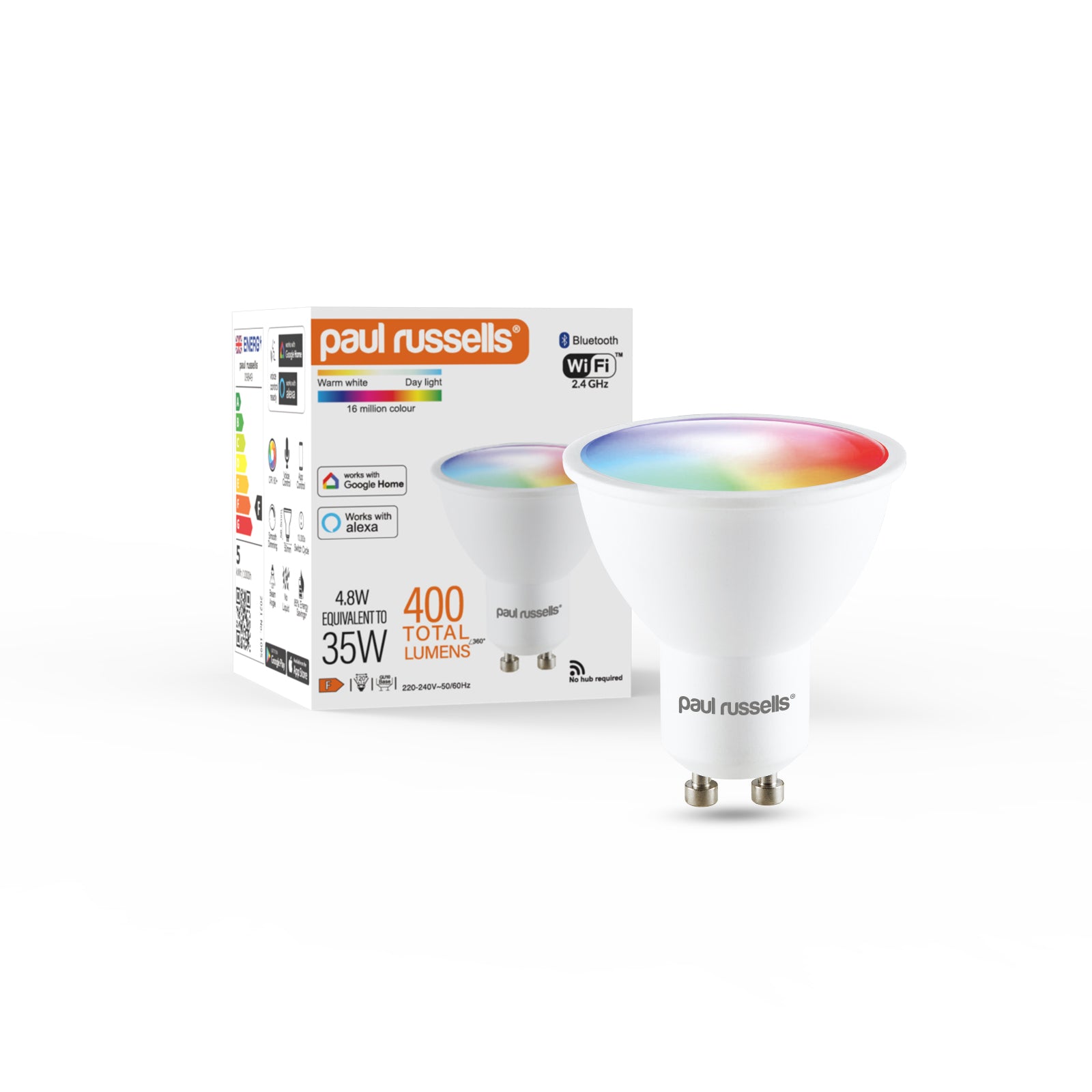 LED Smart L008 Spotlight 4.8W (35w), GU10, 400 Lumens, RGB+(2700K-6500K), 240V