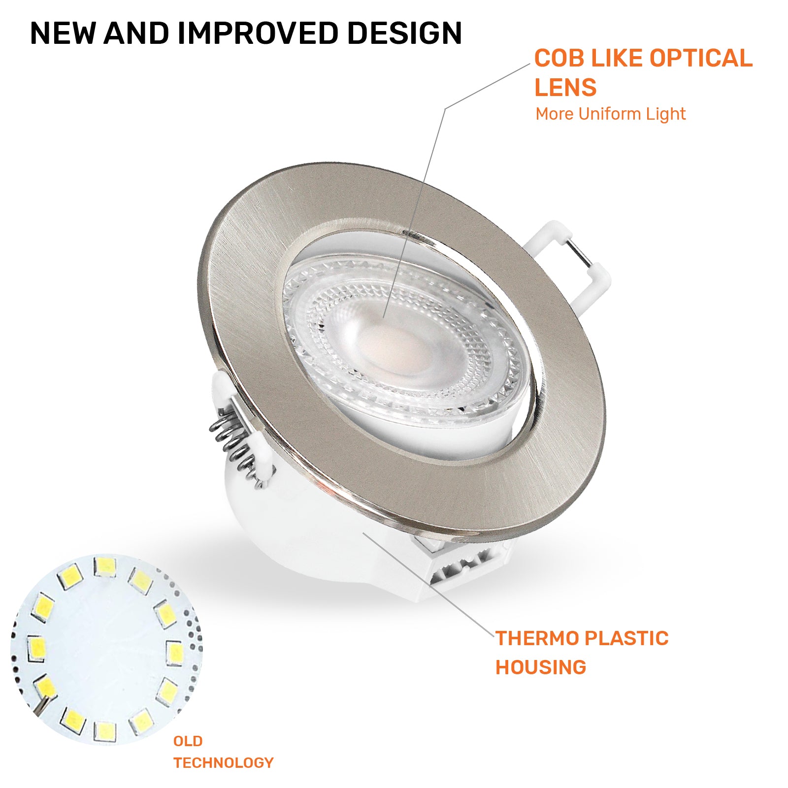 Paul Russells 6W LED Non Fire Rated Tiltable Downlight, Warm/Cool/Day White 3 Adjustable CCT, IP44, Brush Nickel Bezel