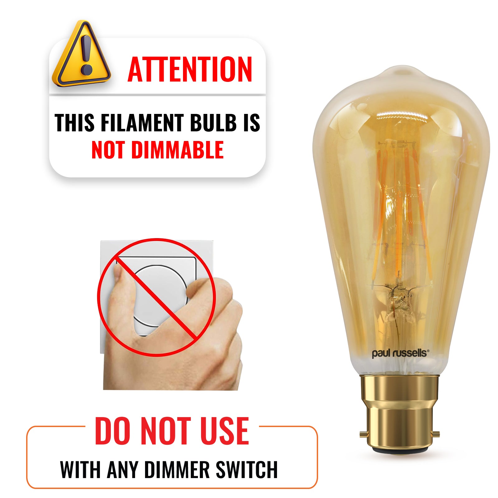 LED Filament ST64 4.5W (35w), BC/B22, 400 Lumens, Extra Warm White(2200K), 240V