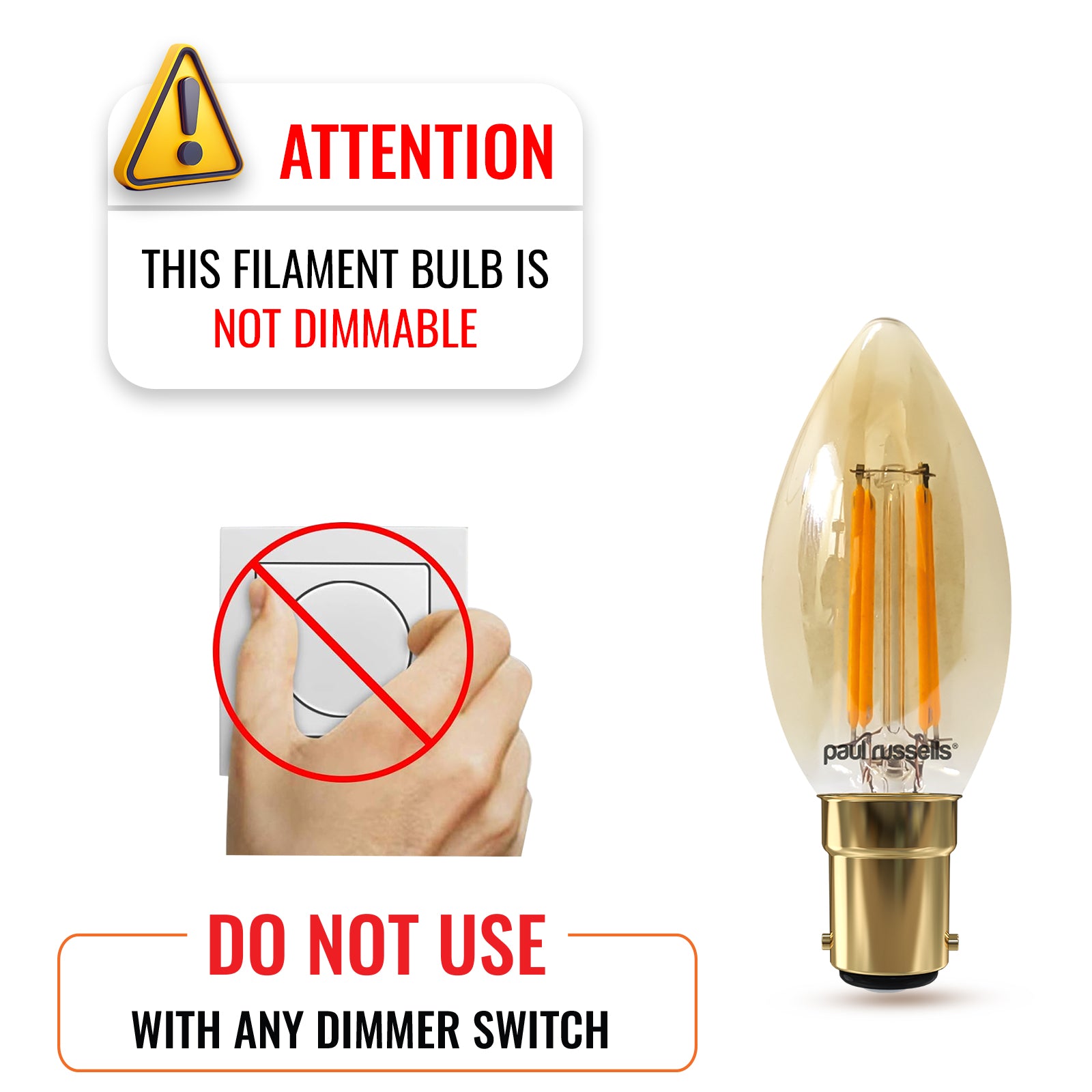 LED Filament Candle 4.5W (35w), SBC/B15, 400 Lumens, Extra Warm White(2200K), 240V