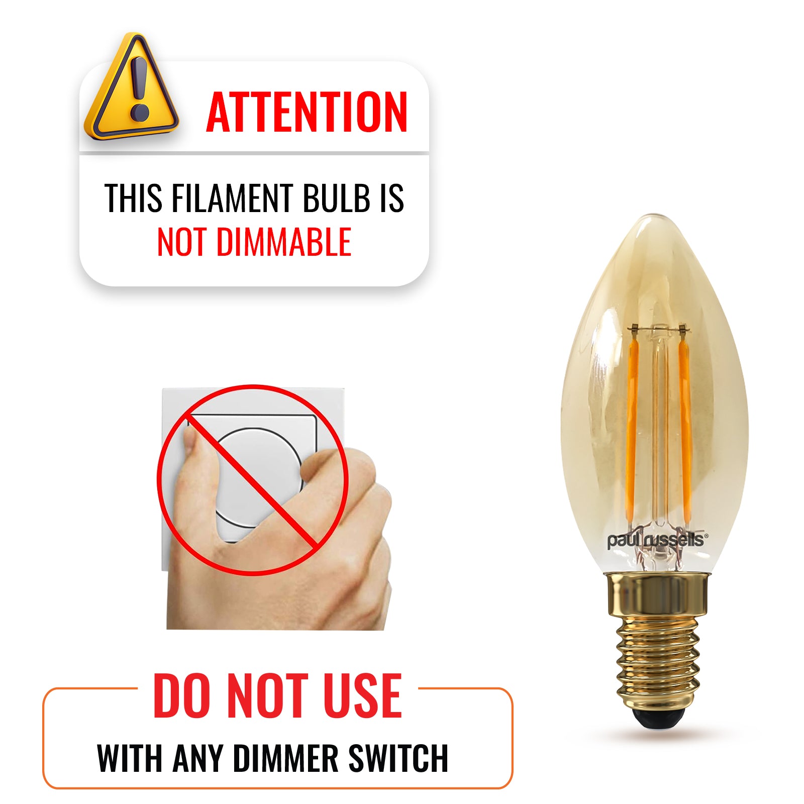 LED Filament Candle 2.5W (20w), SES/E14, 200 Lumens, Extra Warm White(2200K), 240V