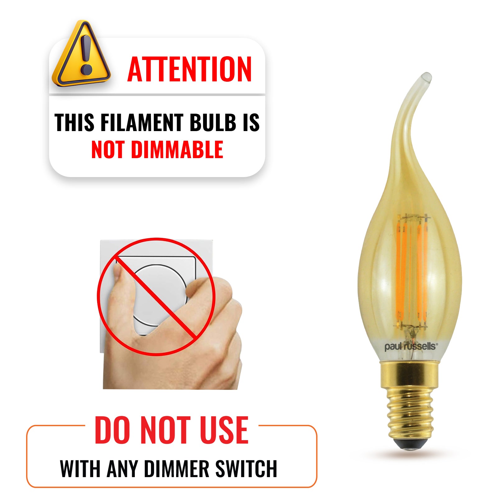 LED Filament Flame 4.5W (35w), SES/E14, 400 Lumens, Extra Warm White(2200K), 240V