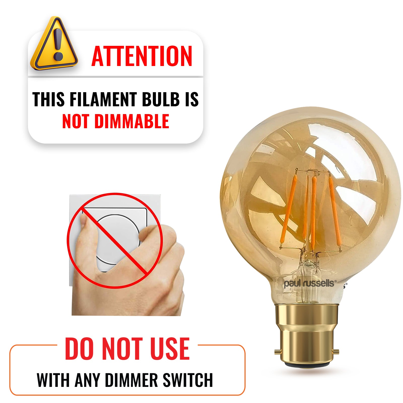 LED Filament G80 4.5W (35w), BC/B22, 400 Lumens, Extra Warm White(2200K), 240V