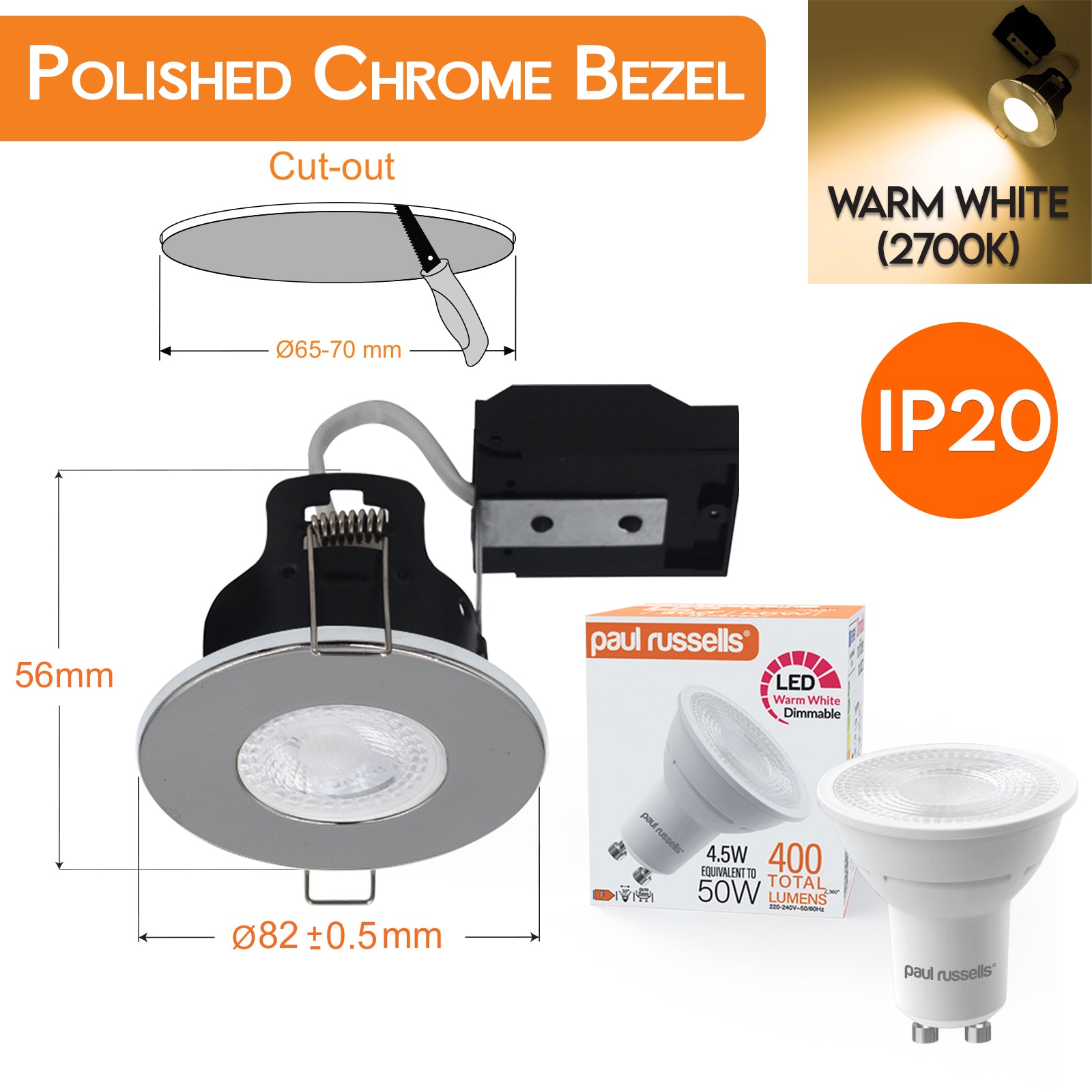 LED Fire-Rated Downlights | Recessed Ceiling Lights (IP20) | Bezel Available In 5 Different Colours