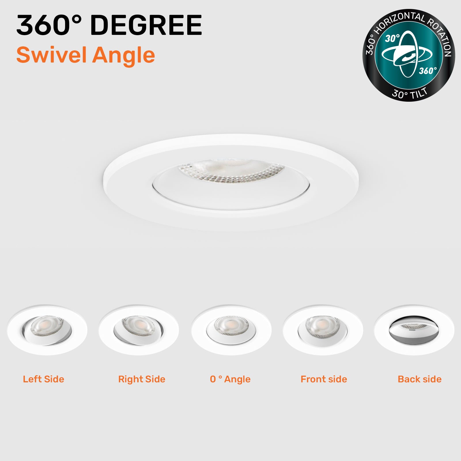 Paul Russells 4.8W LED Non Fire Rated Downlight Tiltable, Warm White 3000K, IP44, Bezel White