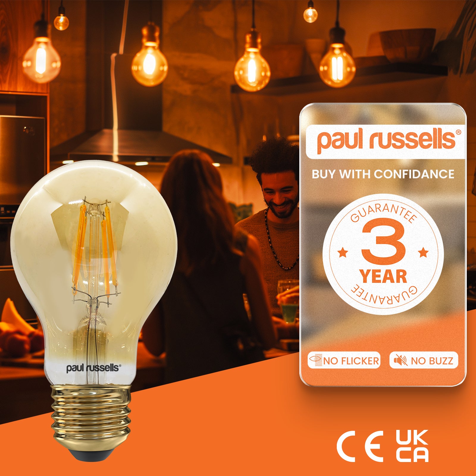 LED Filament GLS 4.5W (35w), ES/E27, 400 Lumens, Extra Warm White(2200K), 240V