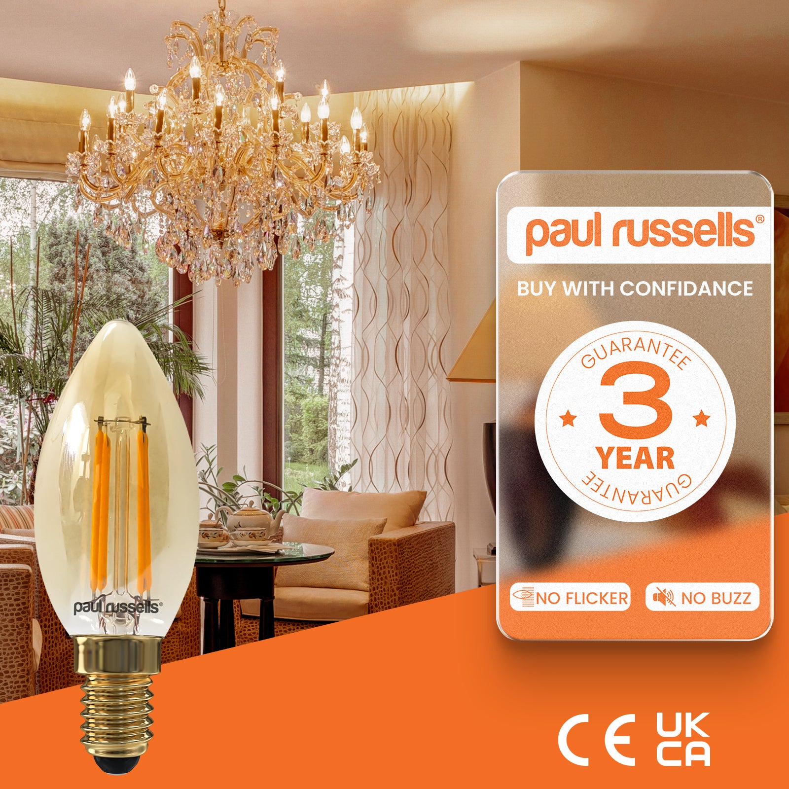 LED Filament Candle 4.5W (35w), SES/E14, 400 Lumens, Extra Warm White(2200K), 240V