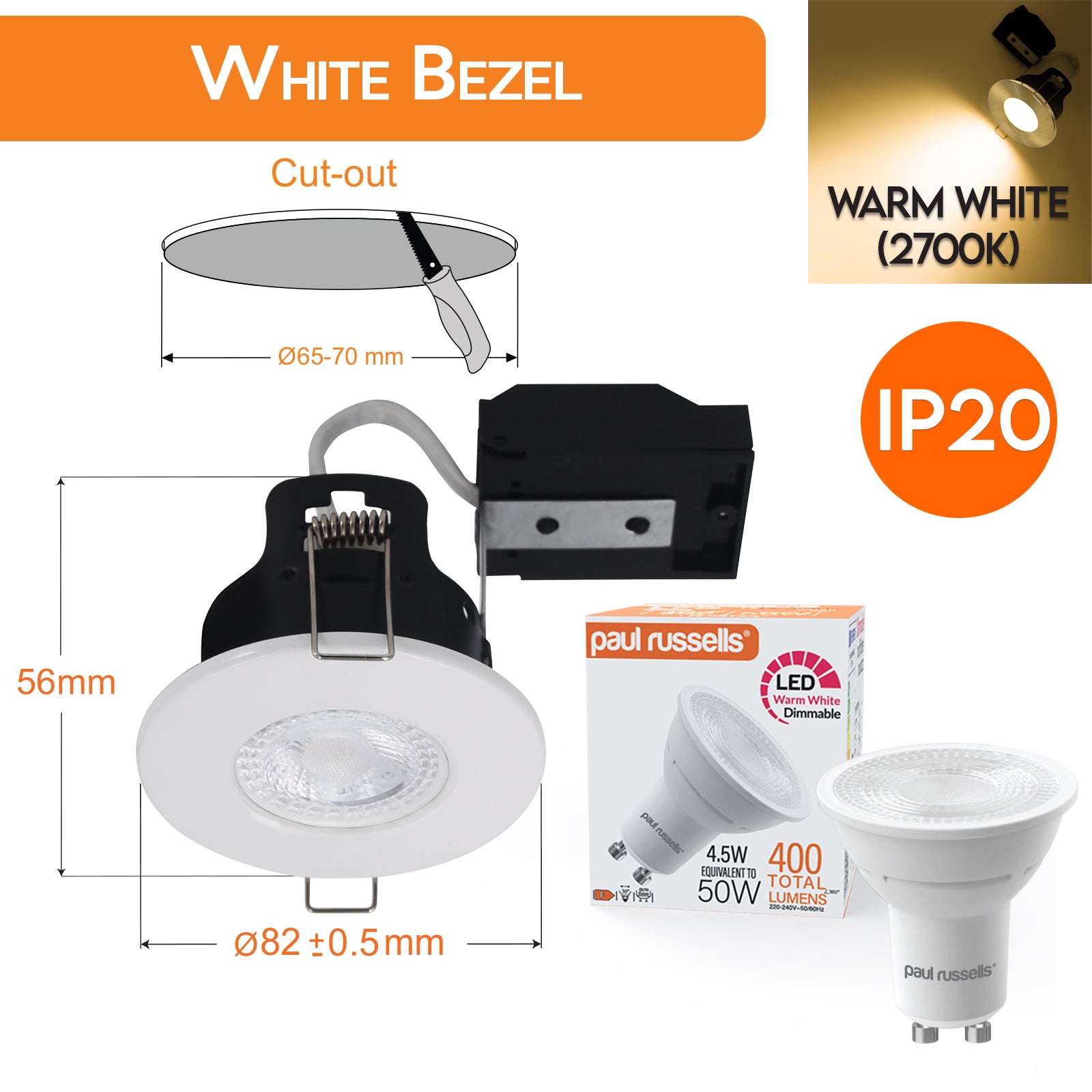 LED Fire-Rated Downlights | Recessed Ceiling Lights (IP20) | Bezel Available In 5 Different Colours