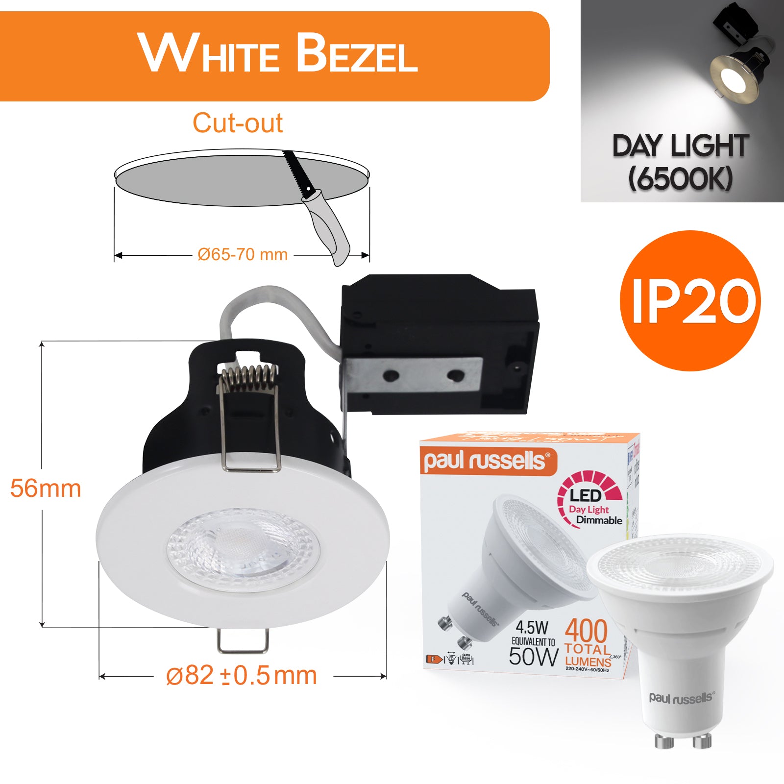 LED Fire-Rated Downlights | Recessed Ceiling Lights (IP20) | Bezel Available In 5 Different Colours