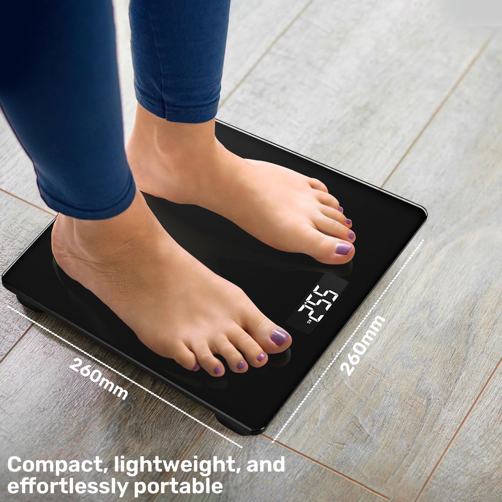 Digital Glass Electronic Scale 150KG Body Weight Weighing Scale with Compact Design Black