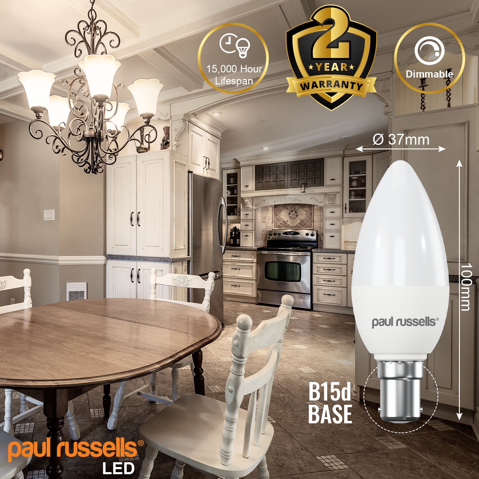 LED Dimmable Candle 5.5W (40w), SBC/B15, 470 Lumens, Cool White(4000K), 240V