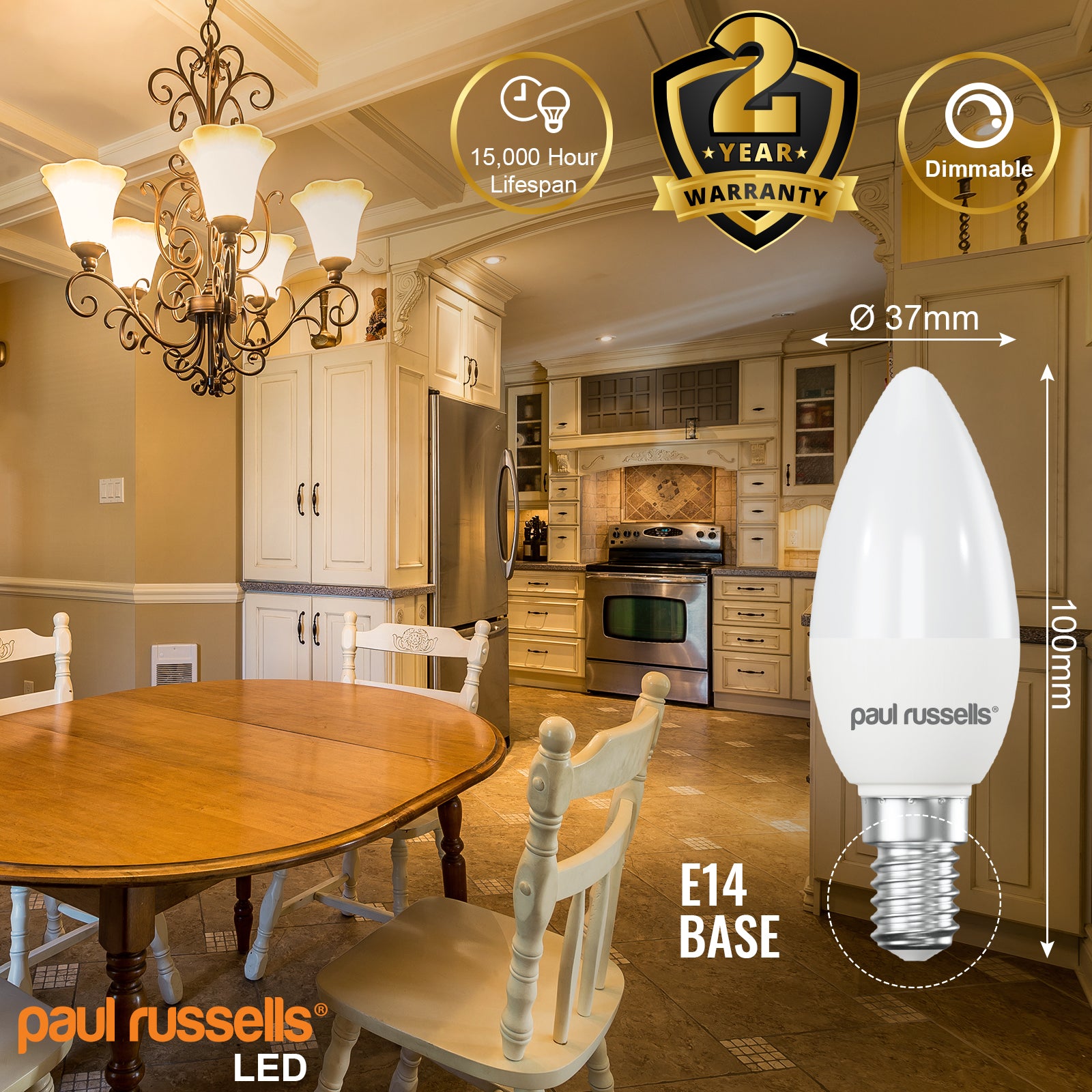 LED Dimmable Candle 5.5W (40w), SES/E14, 470 Lumens, Warm White(2700K), 240V