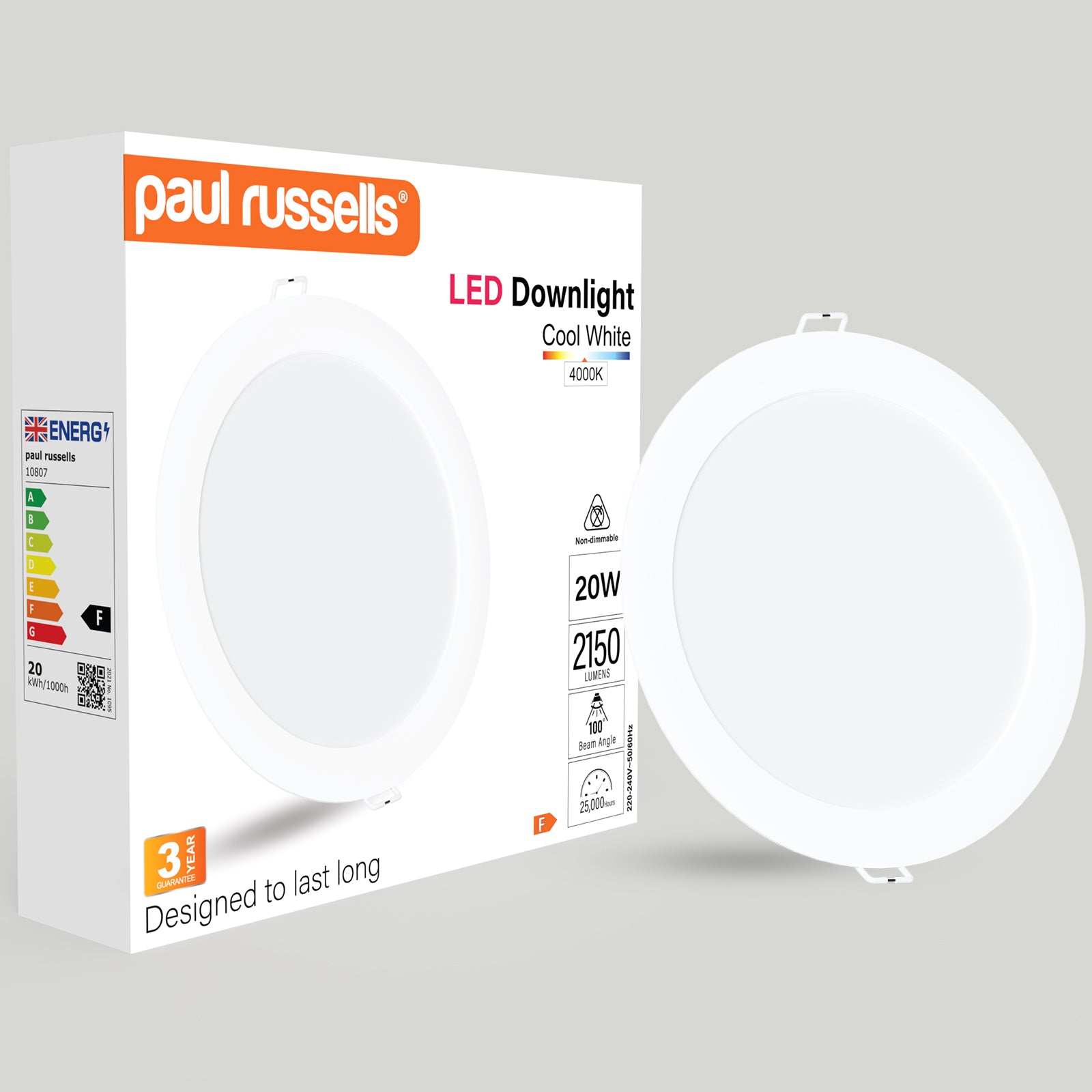 20W, LED Round Ceiling Downlights, 2150 Lumens, 4000K Cool White, Non-Dimmable Panel Spotlights