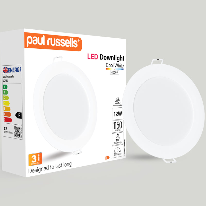 12W Round Recessed Downlight, 1150lm, 4000K, IP20