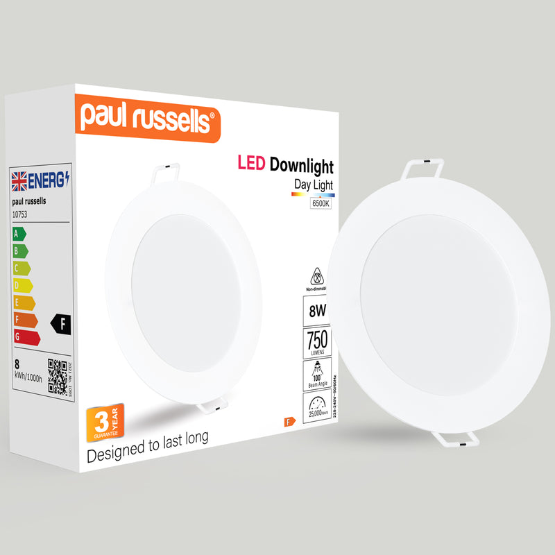 8W Round Recessed Downlight, 750lm, 6500K, IP20