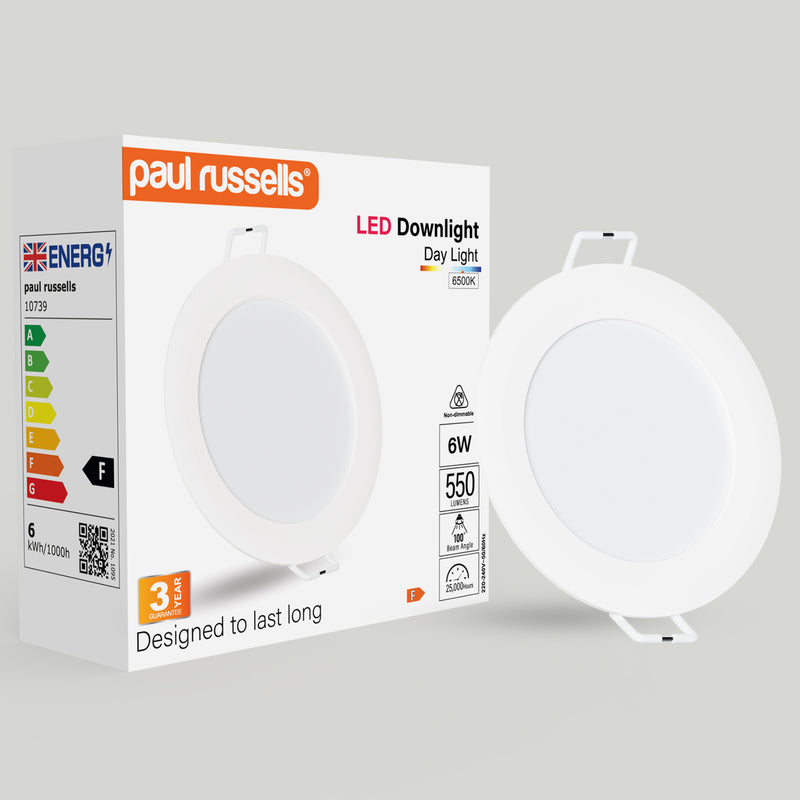 6W Round Recessed Downlight, 550lm, 6500K, IP20