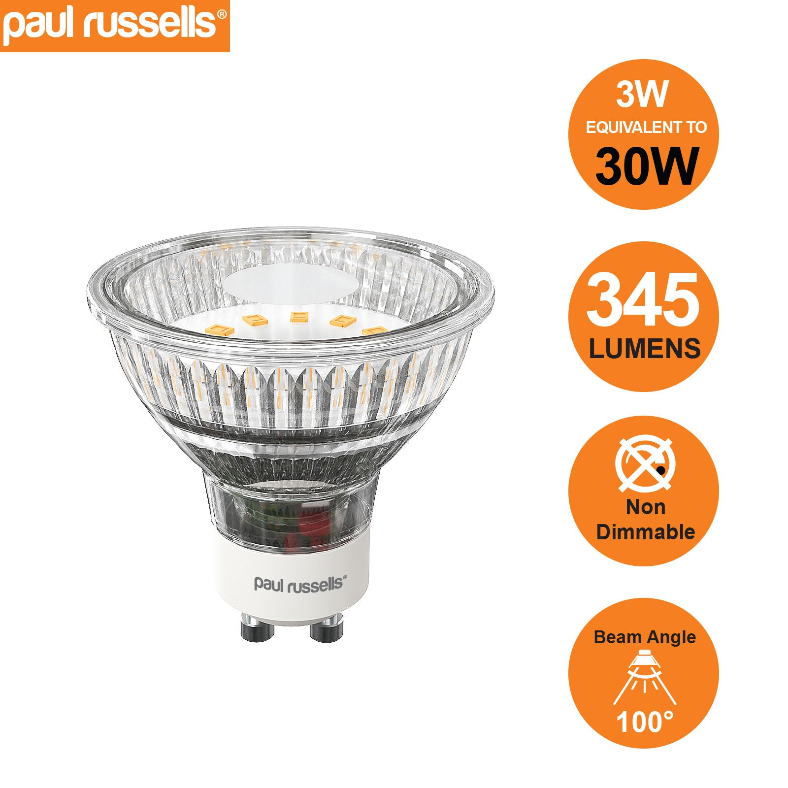 LED Spotlight 3W (30w), GU10, 345 Lumens, Cool White (4000K), 240V
