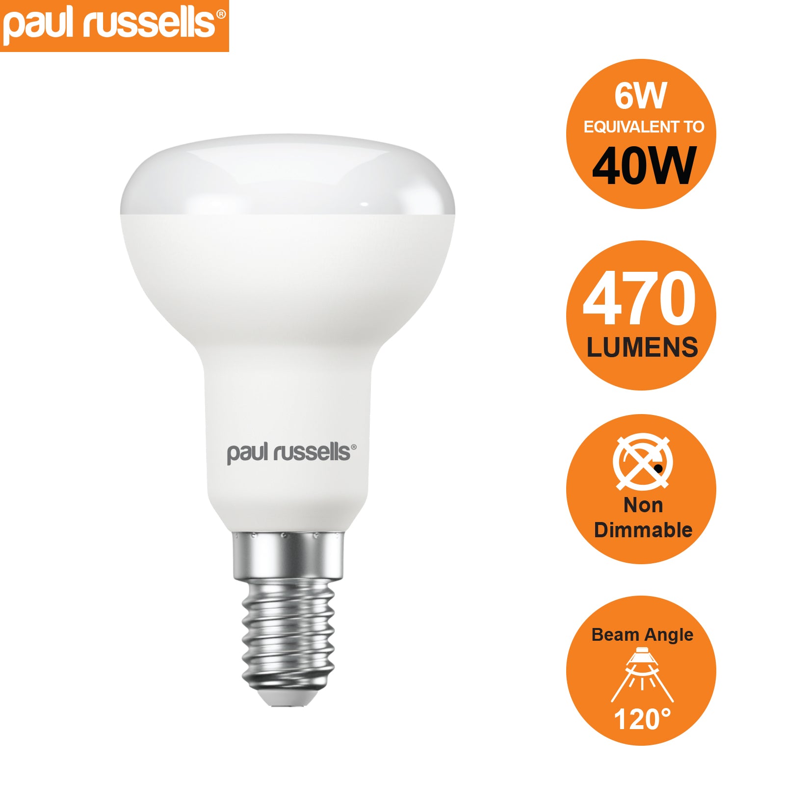 LED R50 6W (40w), SES/E14, 470 Lumens, Warm White(2700K), 240V