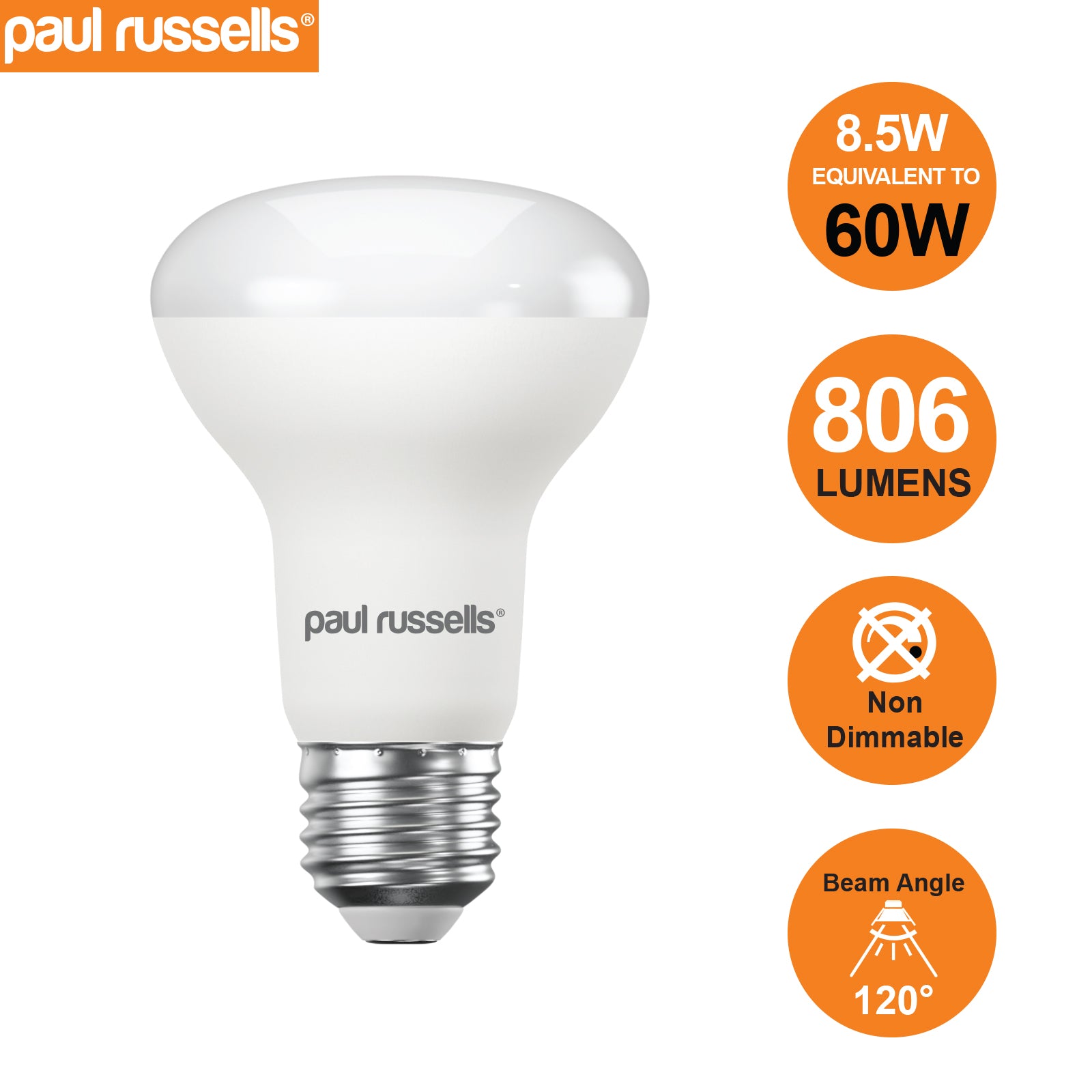 LED R63 8.5W (60w), ES/E27, 806 Lumens, Warm White(2700K), 240V
